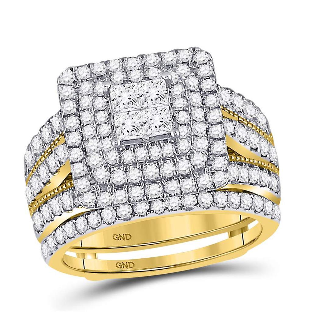 14k Yellow Gold Princess Diamond Bridal Wedding Ring Set 2 Cttw
