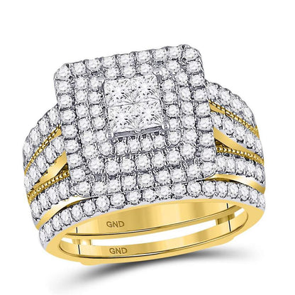 14k Yellow Gold Princess Diamond Bridal Wedding Ring Set 2 Cttw