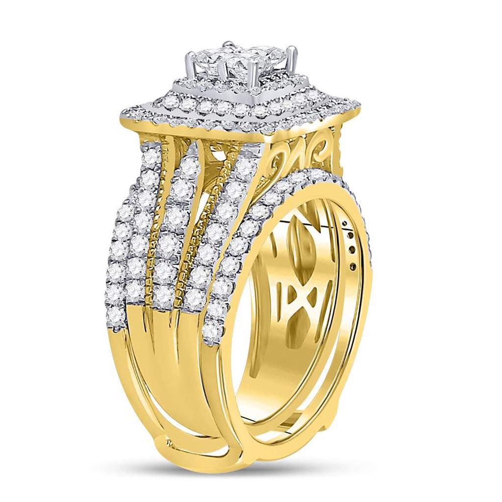 14k Yellow Gold Princess Diamond Bridal Wedding Ring Set 2 Cttw