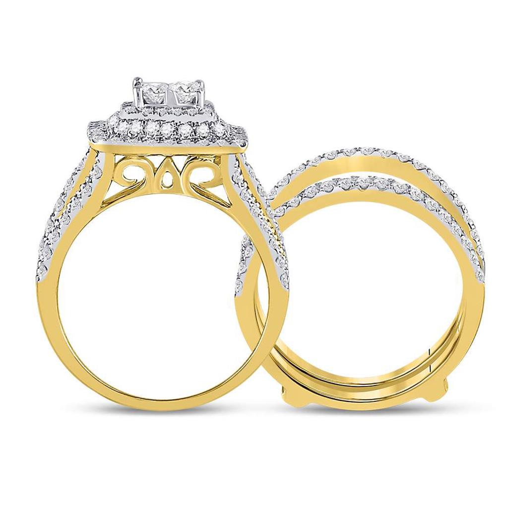 14k Yellow Gold Princess Diamond Bridal Wedding Ring Set 2 Cttw