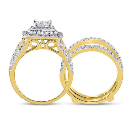 14k Yellow Gold Princess Diamond Bridal Wedding Ring Set 2 Cttw