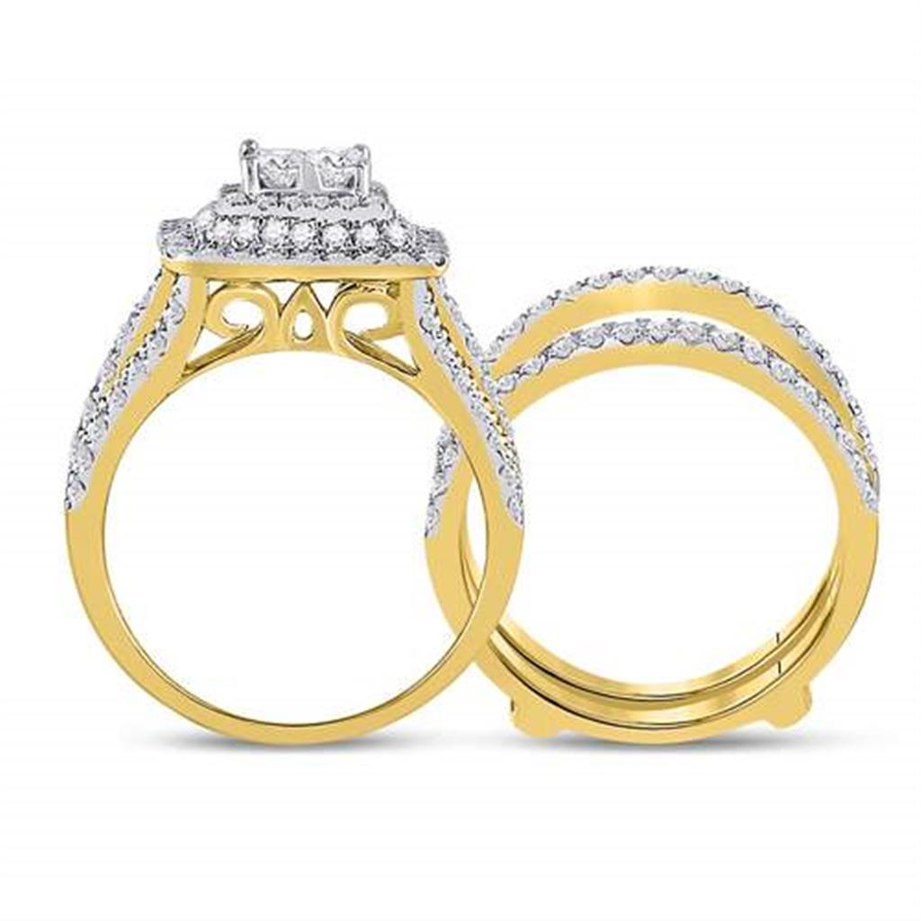 14k Yellow Gold Princess Diamond Bridal Wedding Ring Set 2 Cttw