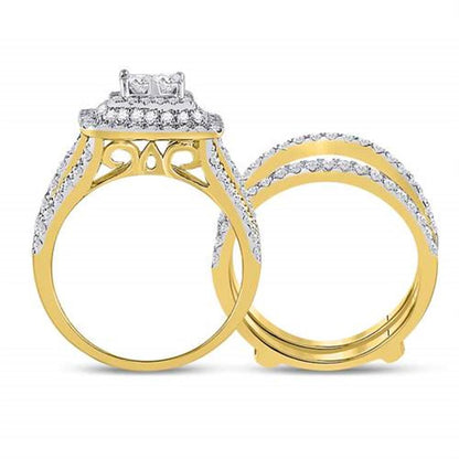 14k Yellow Gold Princess Diamond Bridal Wedding Ring Set 2 Cttw