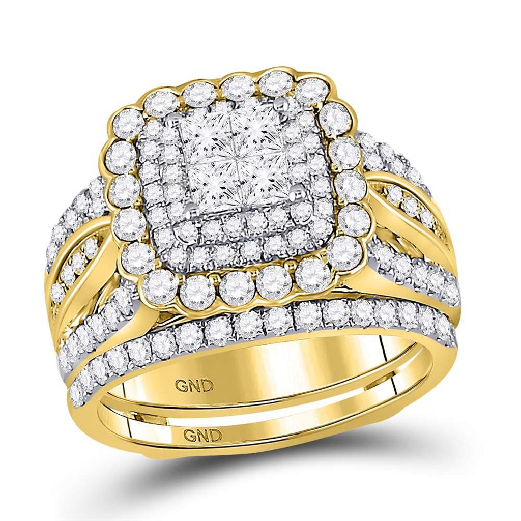 14k Yellow Gold Princess Diamond Bridal Wedding Ring Set 2 Cttw