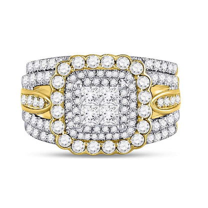 14k Yellow Gold Princess Diamond Bridal Wedding Ring Set 2 Cttw
