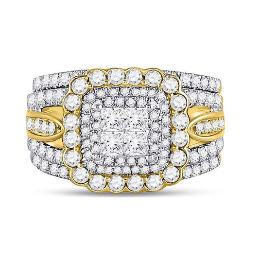 14k Yellow Gold Princess Diamond Bridal Wedding Ring Set 2 Cttw