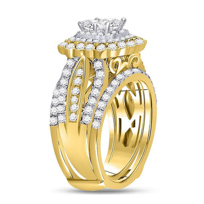 14k Yellow Gold Princess Diamond Bridal Wedding Ring Set 2 Cttw