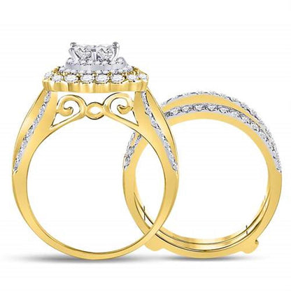14k Yellow Gold Princess Diamond Bridal Wedding Ring Set 2 Cttw