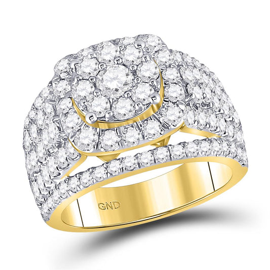 14k Yellow Gold Round Diamond Cluster Bridal Engagement Ring 3 Cttw