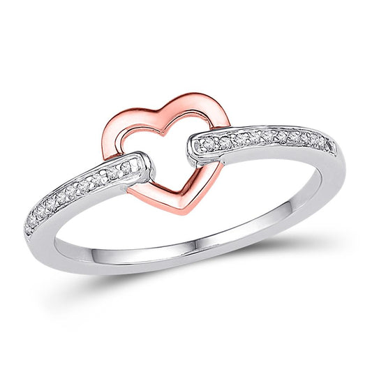10k Two-tone Gold Round Diamond Heart Ring 1/20 Cttw