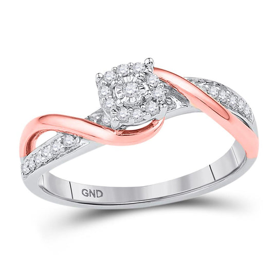 10k Two-tone Gold Round Diamond Cluster Promise Ring 1/6 Cttw
