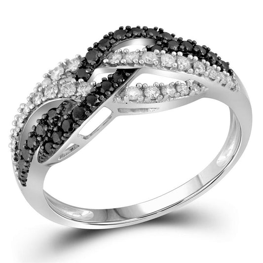 14k White Gold Round Black Diamond Woven Band Ring 1/2 Cttw
