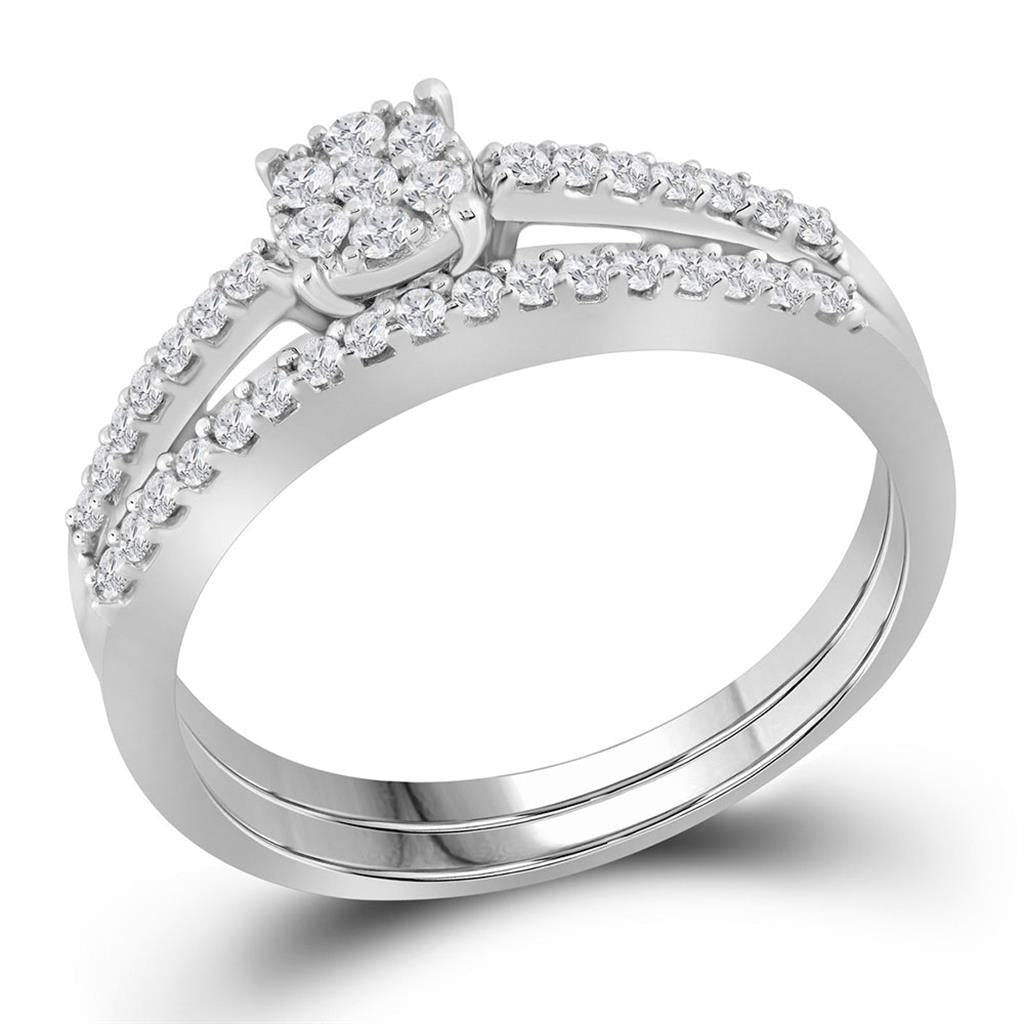 14k White Gold Round Diamond Bridal Wedding Ring Set 1/3 Cttw