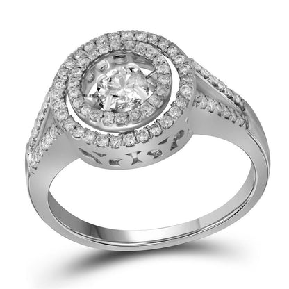 14k White Gold Round Diamond Moving Solitaire Bridal Engagement Ring 5/8 Cttw