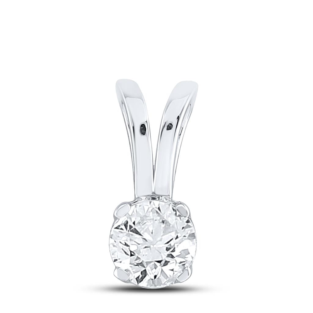 14k White Gold Round Diamond Solitaire Pendant 1/2 Cttw (Certified)