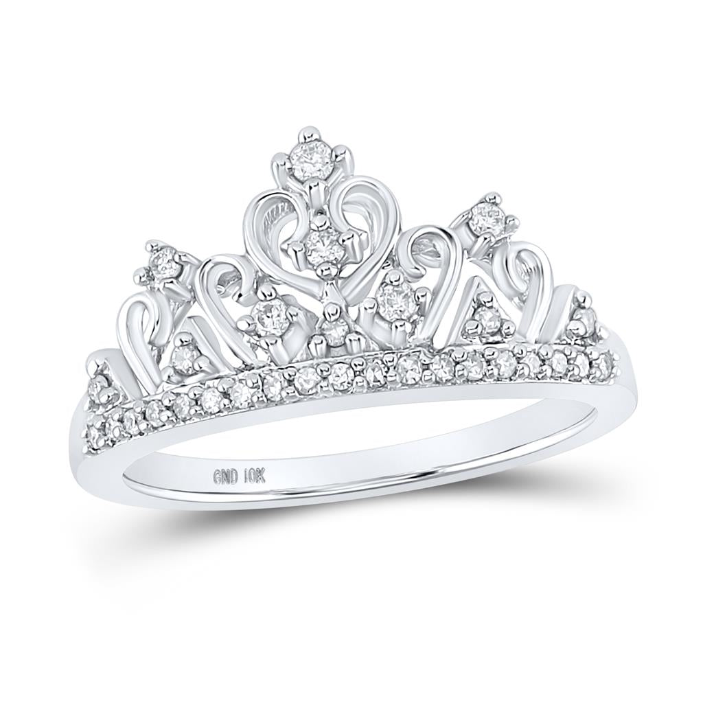 14k White Gold Round Diamond Womens Crown Tiara Cocktail Band 1/5 Cttw