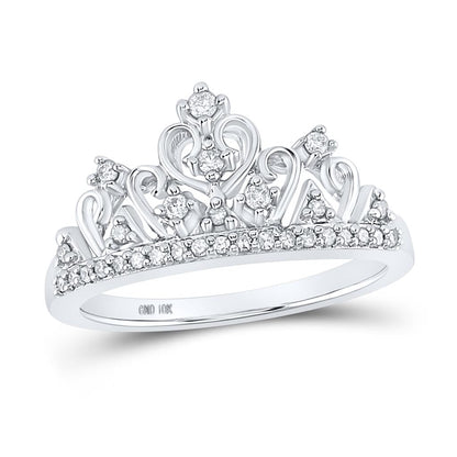 14k White Gold Round Diamond Womens Crown Tiara Cocktail Band 1/5 Cttw