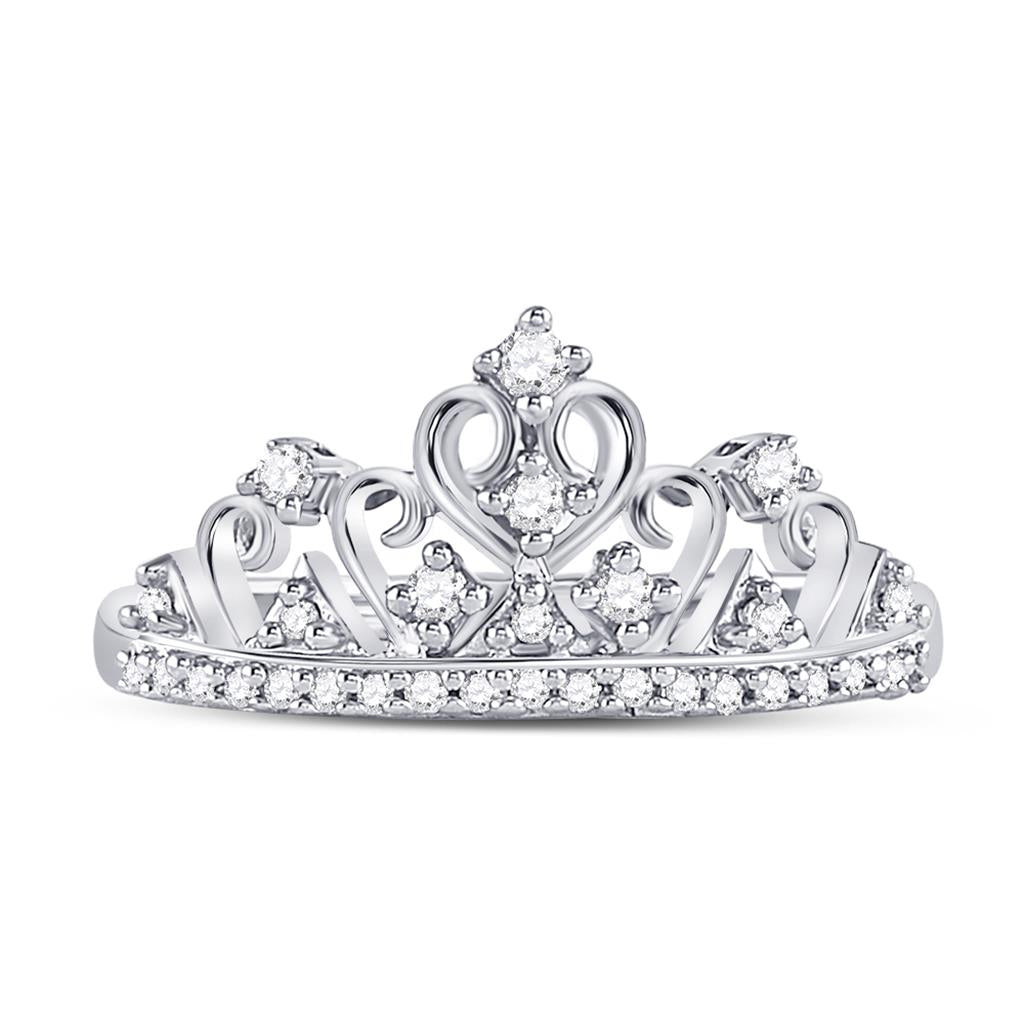 14k White Gold Round Diamond Womens Crown Tiara Cocktail Band 1/5 Cttw