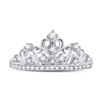14k White Gold Round Diamond Womens Crown Tiara Cocktail Band 1/5 Cttw