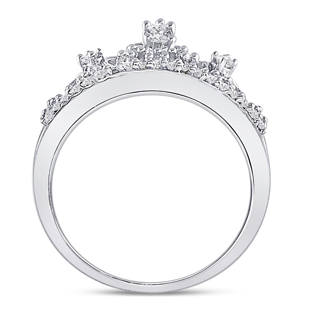 14k White Gold Round Diamond Womens Crown Tiara Cocktail Band 1/5 Cttw