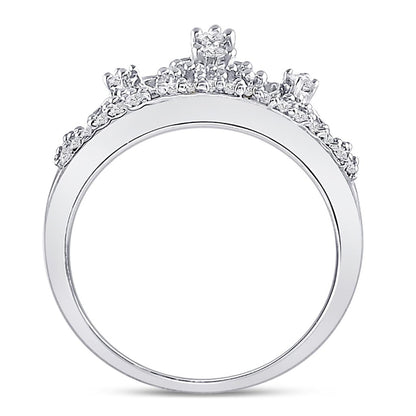14k White Gold Round Diamond Womens Crown Tiara Cocktail Band 1/5 Cttw