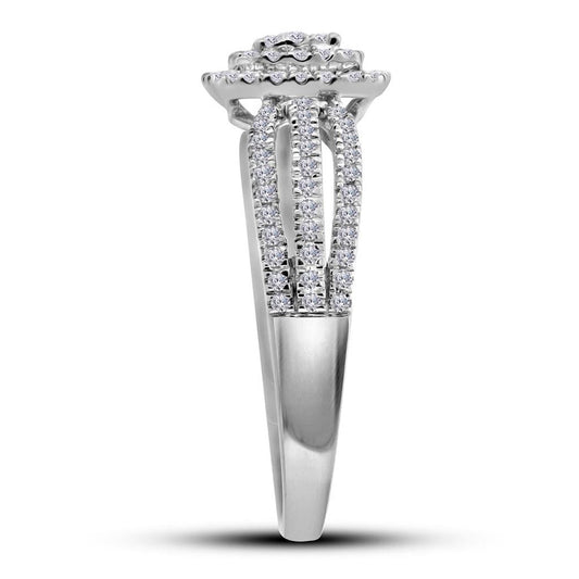 14k White Gold Round Diamond Cushion Bridal Engagement Ring 3/8 Cttw