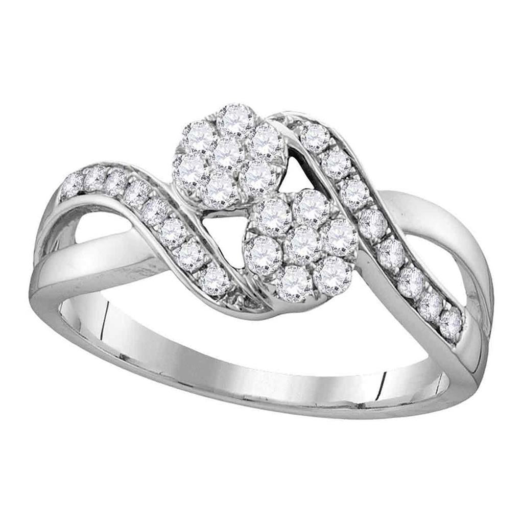 14k White Gold Round Diamond 2-stone Bridal Engagement Ring 1/2 Cttw