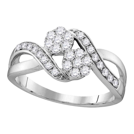 14k White Gold Round Diamond 2-stone Bridal Engagement Ring 1/2 Cttw