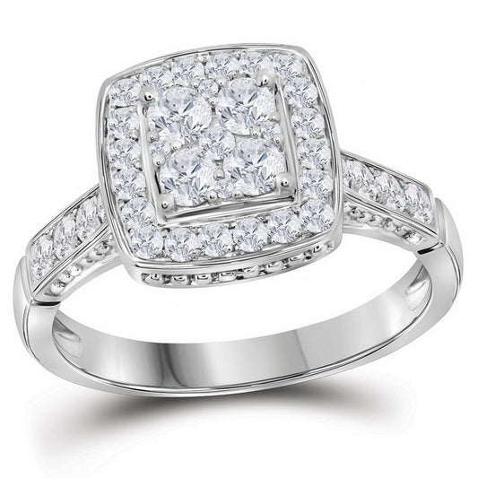 14k White Gold Cluster Bridal Engagement Ring 1 Cttw