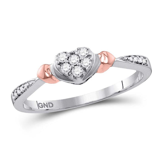 10k Two-tone Gold Round Diamond Heart Ring 1/10 Cttw
