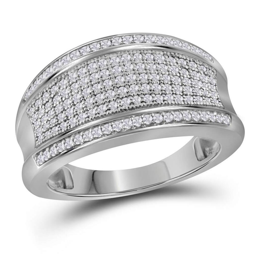 14k White Gold Round Diamond Pave Band Ring 1/2 Cttw