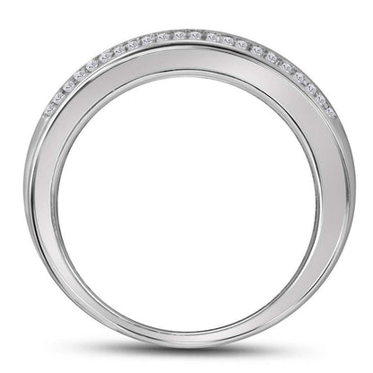 14k White Gold Round Diamond Pave Band Ring 1/2 Cttw