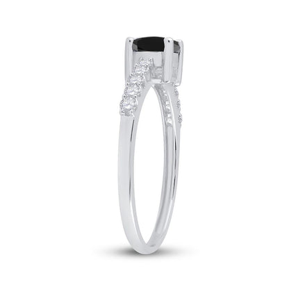 14k White Gold Round Black Diamond Solitaire Bridal Engagement Ring 1 Cttw