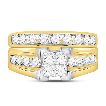 14k Yellow Gold Princess Diamond Bridal Wedding Ring Set 1-1/2 Cttw