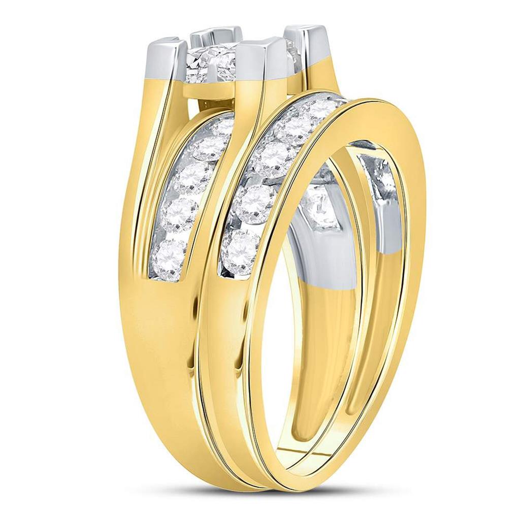 14k Yellow Gold Princess Diamond Bridal Wedding Ring Set 1-1/2 Cttw