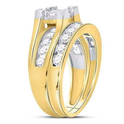 14k Yellow Gold Princess Diamond Bridal Wedding Ring Set 1-1/2 Cttw