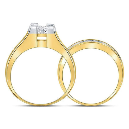 14k Yellow Gold Princess Diamond Bridal Wedding Ring Set 1-1/2 Cttw