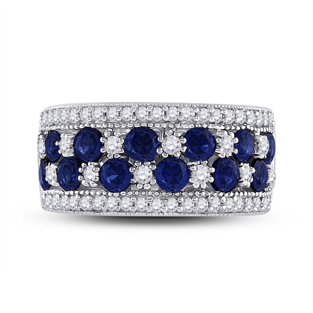 Sterling Silver Round Created Blue Sapphire Band Ring 2-3/8 Cttw