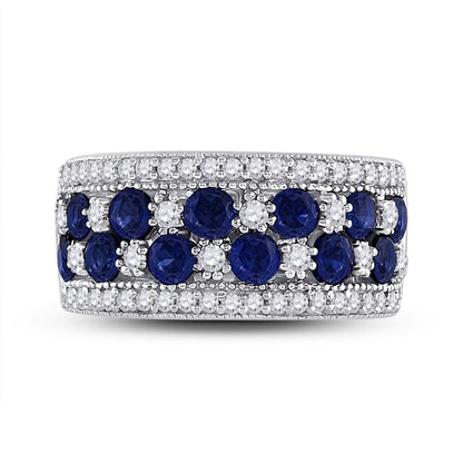 Sterling Silver Round Created Blue Sapphire Band Ring 2-3/8 Cttw