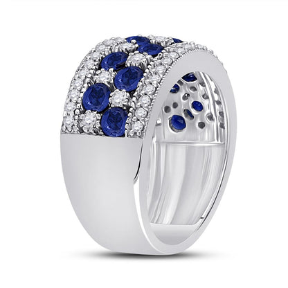 Sterling Silver Round Created Blue Sapphire Band Ring 2-3/8 Cttw