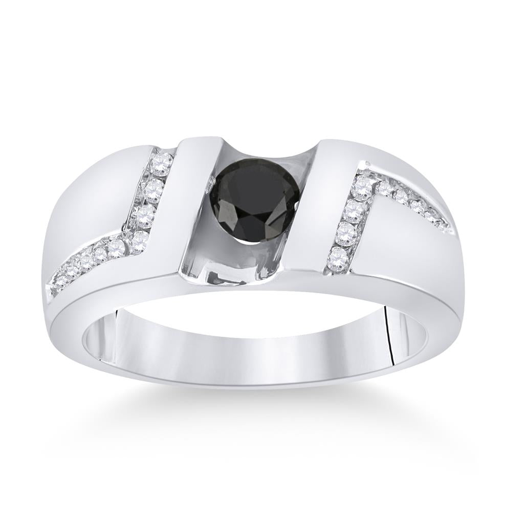 Sterling Silver Round Black Diamond Solitaire Wedding Band Ring 1 Cttw