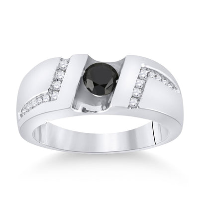 Sterling Silver Round Black Diamond Solitaire Wedding Band Ring 1 Cttw