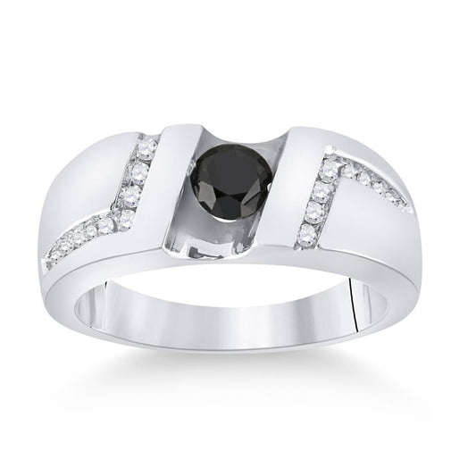 Sterling Silver Round Black Diamond Solitaire Wedding Band Ring 1 Cttw
