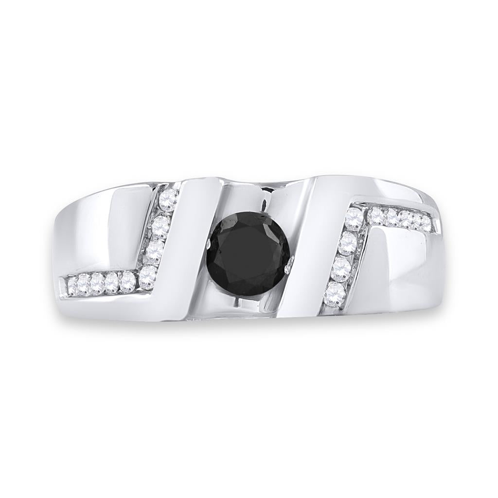 Sterling Silver Round Black Diamond Solitaire Wedding Band Ring 1 Cttw