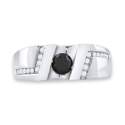 Sterling Silver Round Black Diamond Solitaire Wedding Band Ring 1 Cttw