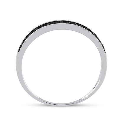 Sterling Silver Round Black Diamond Bridal Wedding Ring Set 1/2 Cttw