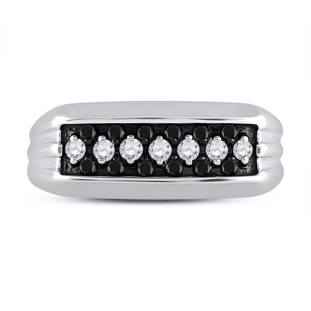 Sterling Silver Round Black Diamond Band Ring 1/2 Cttw