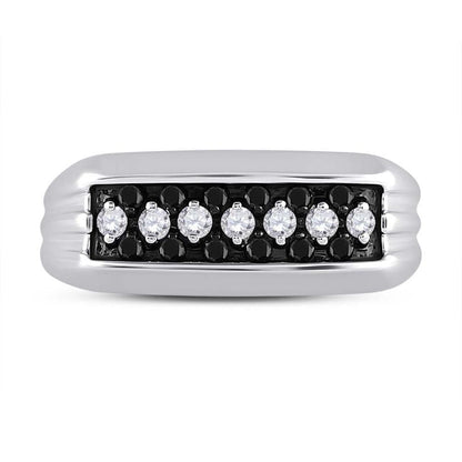 Sterling Silver Round Black Diamond Band Ring 1/2 Cttw