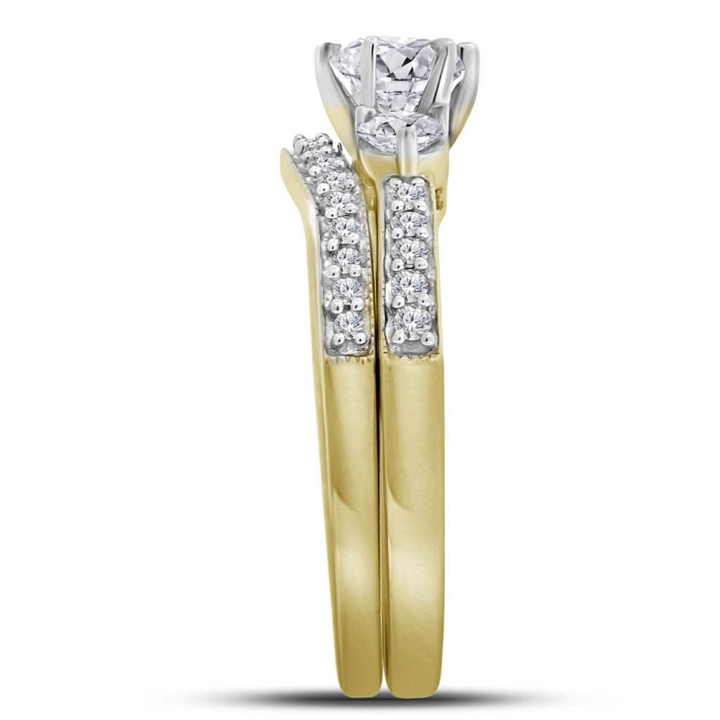 14k Yellow Gold Round Diamond 3-stone Bridal Wedding Ring Set 1 Cttw