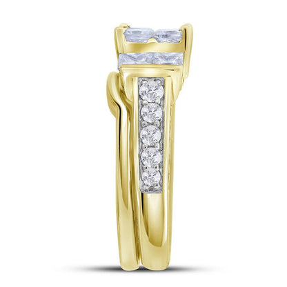 14k Yellow Gold Princess Diamond Bridal Wedding Ring Set 3 Cttw